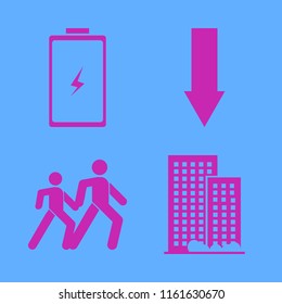 abstract vector icons set. with office building, down arrow, pedestrian people and battery in set