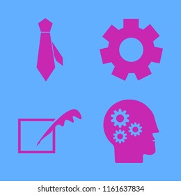 abstract vector icons set. with tie, gear head, feather and gear in set