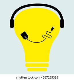 Abstract vector for idea lamp with mouse and earphone. Creation ideas concept.