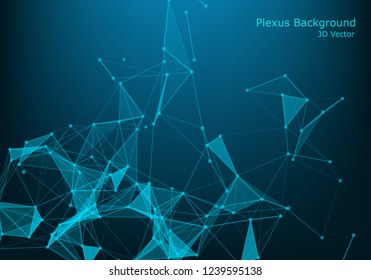 Abstract vector illuminated particles and lines. Plexus effect. Futuristic vector illustration. Polygonal Cyber Structure With Lens Flare Light Rays. Data Connection Concept.