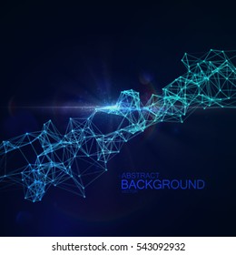 Partículas y líneas iluminadas por vector abstracto. Efecto plexus. Ilustración vectorial futurista. Estructura Cibernética Poligonal Con Rayos Lente. Concepto de conexión de datos.