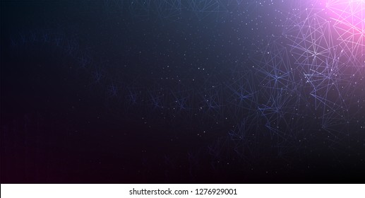 Abstract vector illuminated particles, sparks and lines. Plexus effect. Futuristic cyber constellation. Background wireframe vector