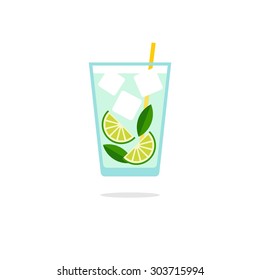 Abstract vector illustratiob of a mojito cocktail flat design isolated on a white background