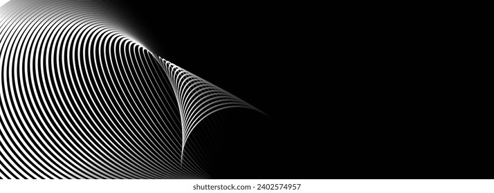 An abstract vector illustration, 3D curve formed by flowing dot particles against a steel light gray background, designed to evoke a technology-themed ambiance
