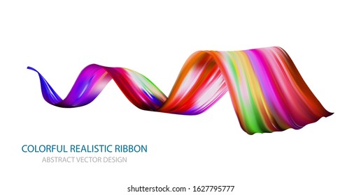 Abstract vector illustration. 3d liquid fluid flow rainbow ribbon. Color isolated wave in modern style. Cool futuristic dynamic shape.