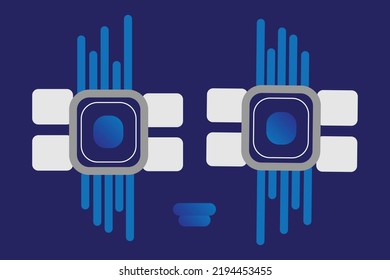 A Abstract Vector illustration of a AI bot looking, app spying and tracking users concept, data privacy and surveillance, artificial intelligence cyborg art, 3d abstract background technology