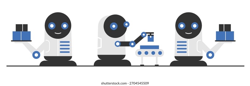 Abstract vector illustration of AI robotics optimizing supply chain logistics, including warehouse automation, inventory tracking, packaging, and intelligent data systems for efficient modern.