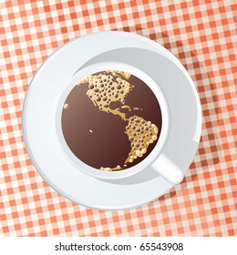 abstract vector illustration of the Americas in the cup of coffee