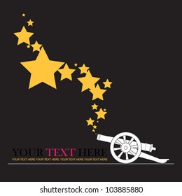 Abstract vector illustration with ancient artillery gun and stars.