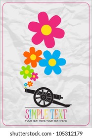 Abstract vector illustration with ancient artillery gun and flowers.