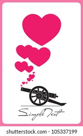 Abstract vector illustration with ancient artillery gun and hearts.