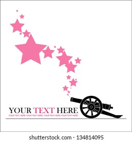 Abstract vector illustration with ancient artillery gun and stars.