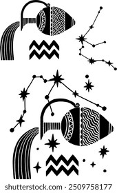 Abstract vector illustration of  Aquarius Zodiac constellation. Contemporary art. Characters. stars constellation and symbols.