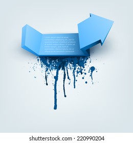Abstract vector Illustration with arrow and place for text. Hand drawn watercolor background. Template poster with paint splash texture. Pattern design for banner, flyer, cover, brochure.
