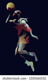 Abstract vector illustration of an athlete in a jump with a ball, basketball and sports