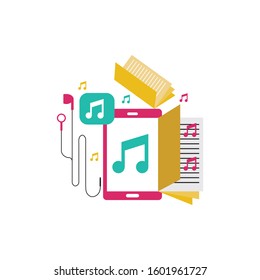 Abstract vector illustration of audio books flat design concept.
