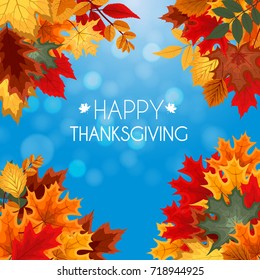 Abstract Vector Illustration Autumn Happy Thanksgiving Background with Falling Autumn Leaves. EPS10