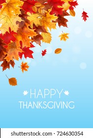 Abstract Vector Illustration Autumn Happy Thanksgiving Background with Falling Autumn Leaves. EPS10