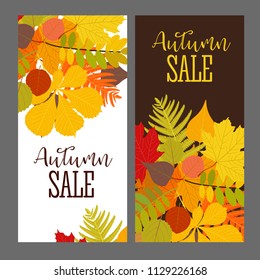 Abstract Vector Illustration Autumn Sale Background with Falling Autumn Leaves.