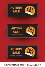 Abstract Vector Illustration Autumn Sale set Background. Up to 25%, 50%, 70% off