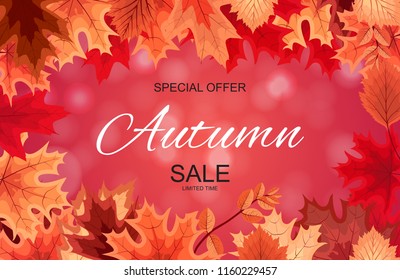 Abstract Vector Illustration Autumn Sale Background with Falling Autumn Leaves. EPS10