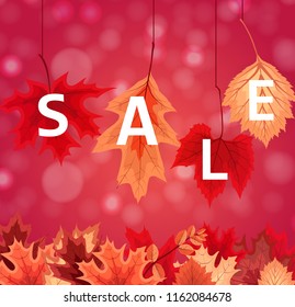 Abstract Vector Illustration Autumn Sale Background with Falling Autumn Leaves. EPS10