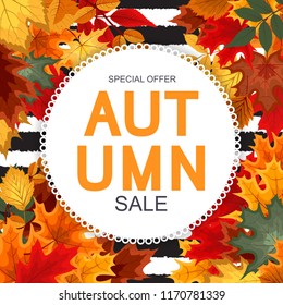 Abstract Vector Illustration Autumn Sale Background with Falling Autumn Leaves. EPS10