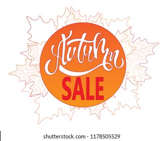 Abstract vector Illustration Autumn sale on colorful background with maple leaves. Lucky template for your advertising and special offers.