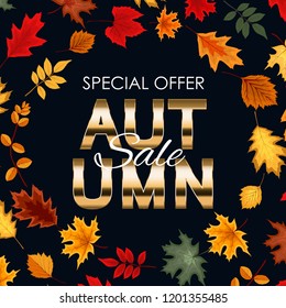 Abstract Vector Illustration Autumn Sale Background with Falling Autumn Leaves. EPS10