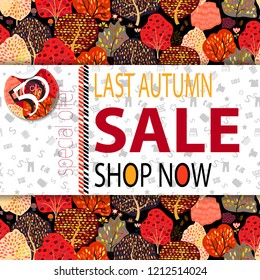 Abstract Vector Illustration Autumn Sale Background with Autumn forest.