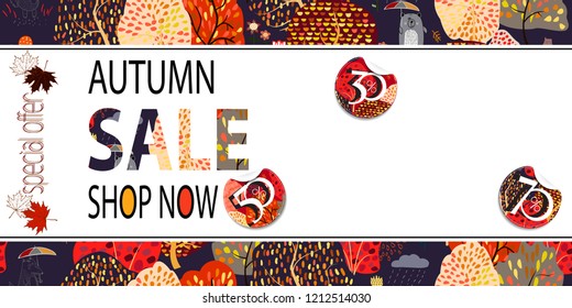 Abstract Vector Illustration Autumn Sale Background with Autumn forest.