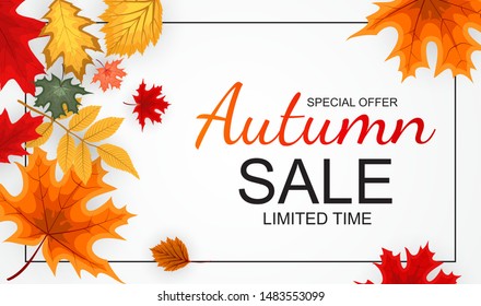Abstract Vector Illustration Autumn Sale Background with Falling Autumn Leaves. EPS10
