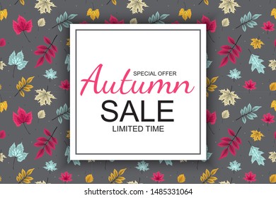Abstract Vector Illustration Autumn Sale Background with Falling Autumn Leaves. EPS10