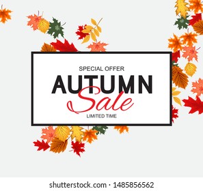 Abstract Vector Illustration Autumn Sale Background with Falling Autumn Leaves. EPS10