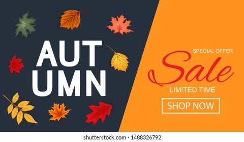 Abstract Vector Illustration Autumn Sale Background with Falling Autumn Leaves. EPS10