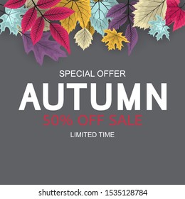 Abstract Vector Illustration Autumn Sale Background with Falling Autumn Leaves. EPS10