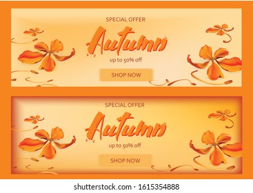Abstract Vector Illustration Autumn Sale Banner Background  Fall decoration September illustration orange colorful foliage autumn banner.