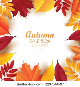 Abstract vector illustration Autumn sale background with falling autumn leaves