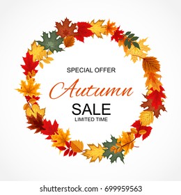 Abstract Vector Illustration Autumn Sale Background with Falling Autumn Leaves. EPS10