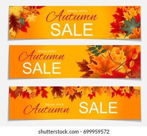 Abstract Vector Illustration Autumn Sale Banner Background with Falling Autumn Leaves