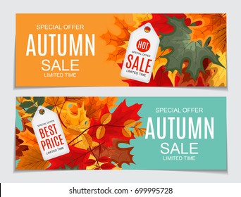 Abstract Vector Illustration Autumn Sale Background with Falling Autumn Leaves. EPS10