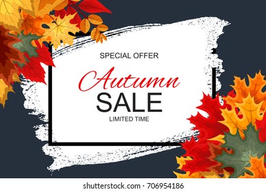 Abstract Vector Illustration Autumn Sale Background with Falling Autumn Leaves. EPS10