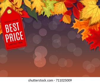 Abstract Vector Illustration Autumn Sale Background with Falling Autumn Leaves. EPS10