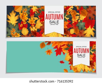 Abstract Vector Illustration Autumn Sale Background with Falling Autumn Leaves. EPS10