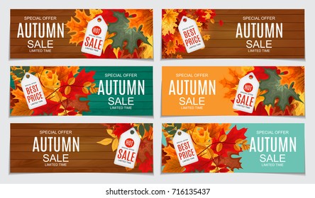 Abstract Vector Illustration Autumn Sale Background with Falling Autumn Leaves. EPS10