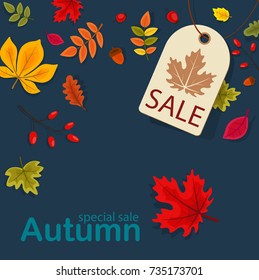 Abstract Vector Illustration Autumn Sale Background with Falling Autumn Leaves