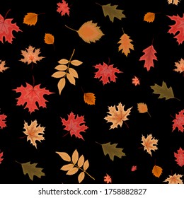 Abstract Vector Illustration Autumn Seamless Pattern Background with Falling Leaves. EPS10