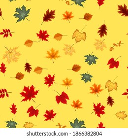 Abstract Vector Illustration Autumn Seamless Pattern Background with Falling Autumn Leaves. EPS10
