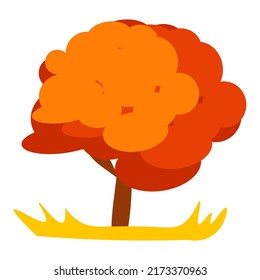 Resumen de la ilustración vectorial del árbol de otoño en el paso 10. Árbol naranja en el prado, ilustración plana.