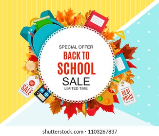 Abstract Vector Illustration Back to School Sale Background with Falling Autumn Leaves. EPS10